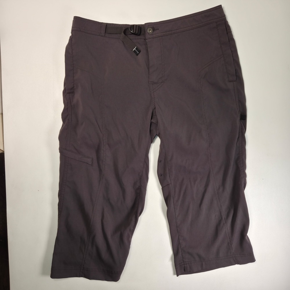 Prana Breathe Crop Pant Womens Med 34×20 Straight Capri Stretch Belted Hike Gray